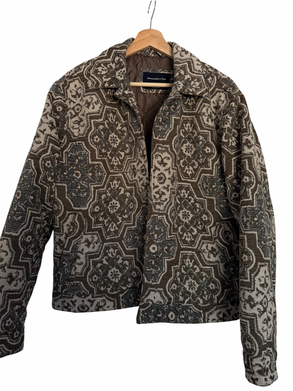 Abercrombie & Fitch Mens Small Tapestry Jacquard Quilted Jacket Brown
